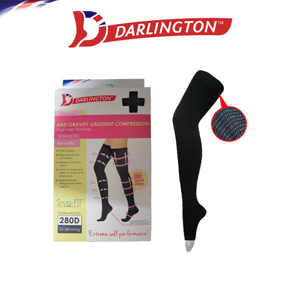 darlington ladies stockings nylon compression toeless thigh high mt1003 black