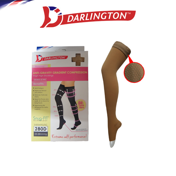 darlington ladies stockings nylon compression toeless thigh high mt1003 skintone