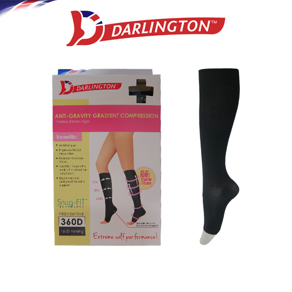 darlington ladies stockings compression toeless knee high kh2207 black
