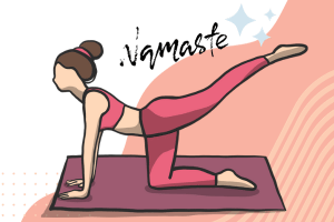 woman doing yoga pose and namaste
