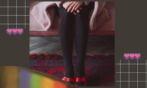 Woman wearing thick stockings to warm her feet